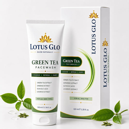 Lotus Glo Green Tea Face Wash for All Skin Types | With Green Tea, Ginseng, Glycolic Acid & Licorice Extract | Cleanses, Refreshes & Purifies Skin | Daily Facial Cleanser | 100ml