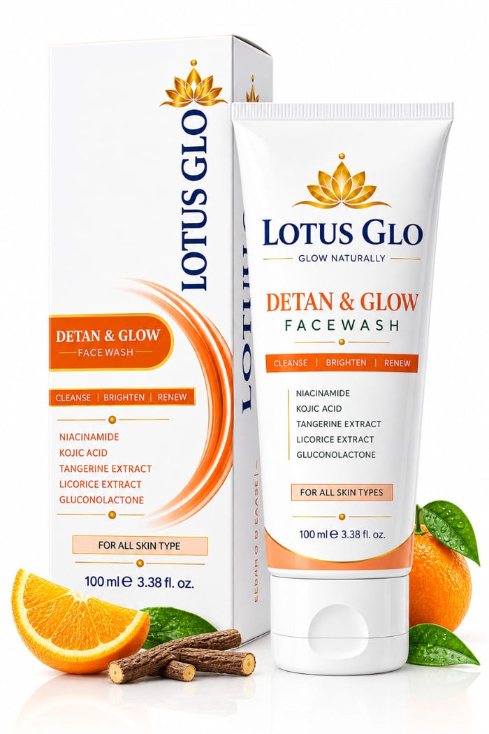 Lotus Glo Detan & Glow Face Wash for All Skin Types | With Niacinamide, Kojic Acid, Tangerine & Licorice Extract | Cleanses, Brightens & Renews | 100ml
