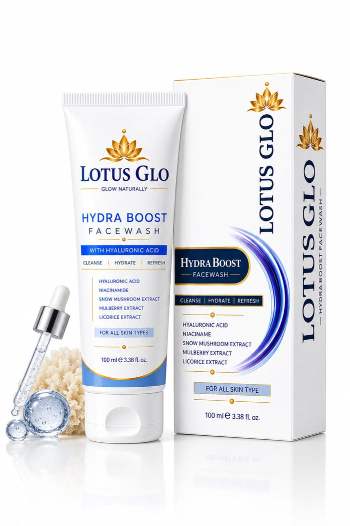 LOTUS GLO Hydra Boost Face Wash with Hyaluronic Acid | Deep Hydration & Brightening | For All Skin Types | 100 ml