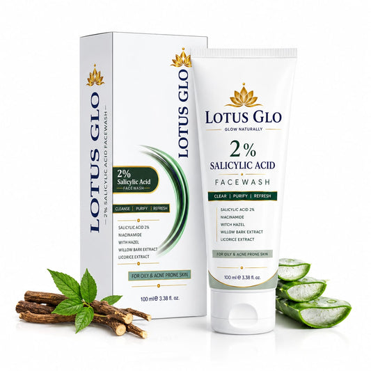 LOTUS GLO 2% Salicylic Acid Face Wash for Oily & Acne Prone Skin | Niacinamide, Witch Hazel, Willow Bark & Licorice Extract | 100ml