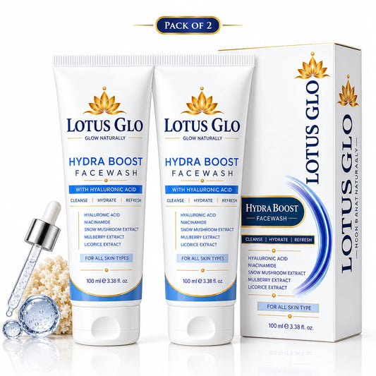 LOTUS GLO Hydra Boost Face Wash with Hyaluronic Acid | Hydrating Face Wash for All Skin Types | Pack of 2 | 100ml Each