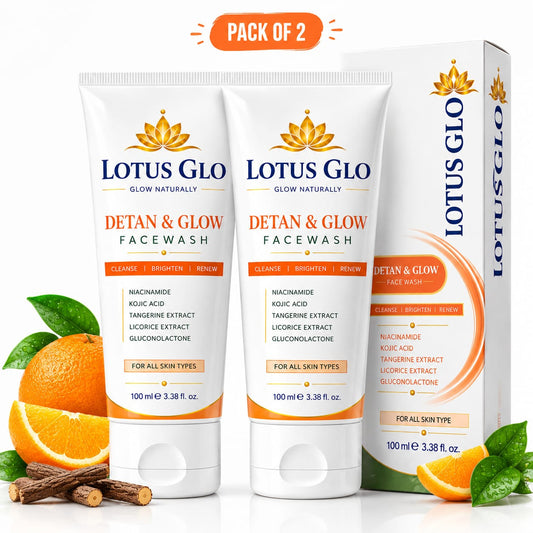 LOTUS GLO Detan & Glow Face Wash | Niacinamide & Kojic Acid | All Skin Types | Pack of 2 | 100ml Each