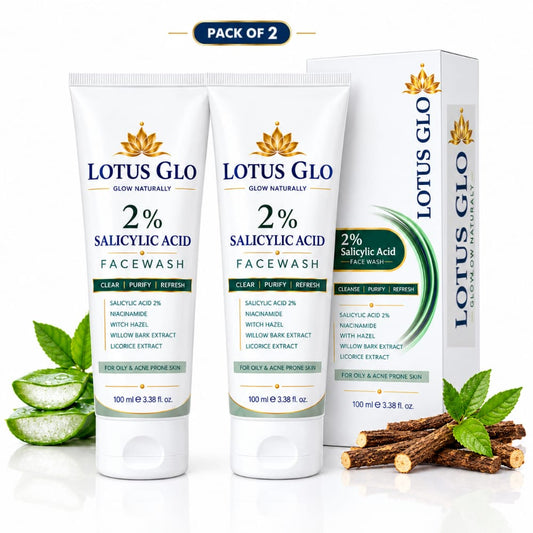 LOTUS GLO 2% Salicylic Acid Face Wash | Niacinamide & Witch Hazel | Oily & Acne-Prone Skin | Pack of 2 | 100ml Each
